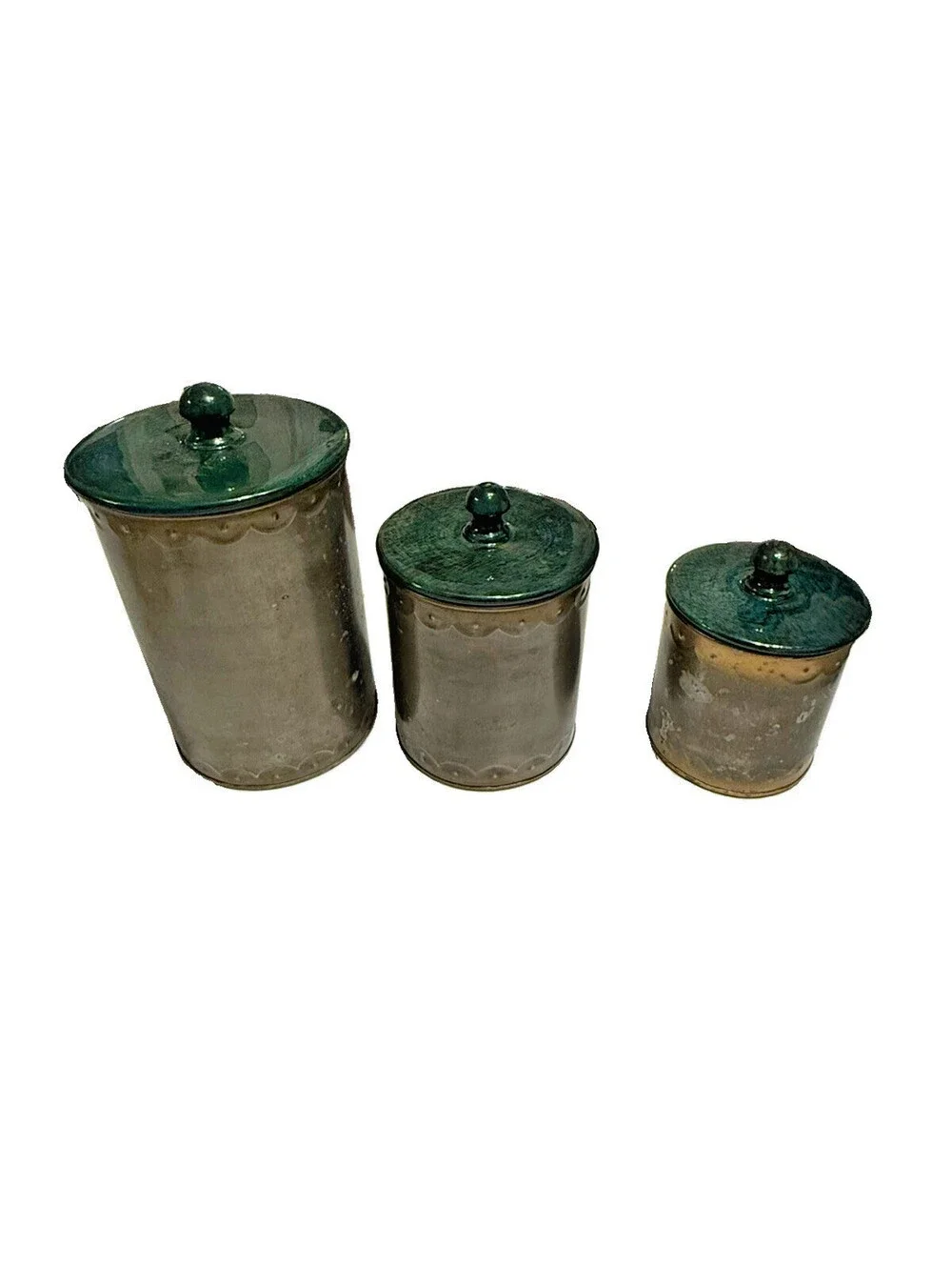 Country Decorative Canisters with green lids, set of 3; farmhouse kitchen